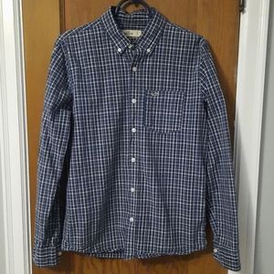Hollister Mens Size Small Blue Plaid Button up shirt long sleeve pocket
